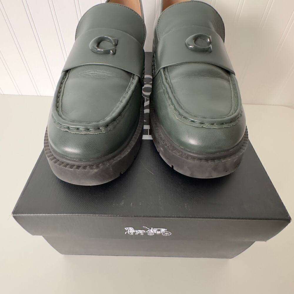 Coach Leah Loafer in Green Leather with Platform Lug Sole (11) - Picture 14 of 16